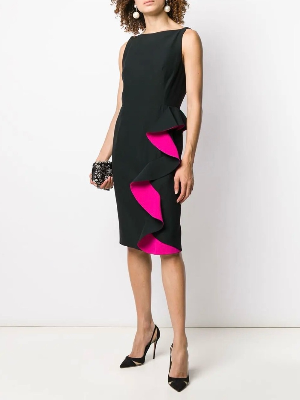 Alexander McQueen Black Dress with Pink Ruffle Backless Detail